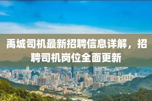 禹城司機最新招聘信息詳解，招聘司機崗位全面更新