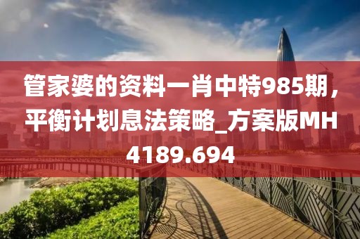 管家婆的資料一肖中特985期，平衡計(jì)劃息法策略_方案版MH4189.694